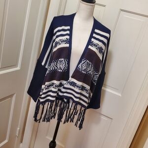 GeeGee Open Front Knit with fringe Cardigan S/M soft